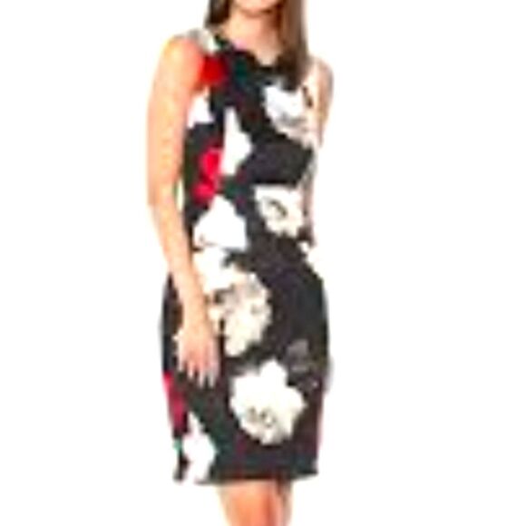 CALVIN KLEIN ROSE ROUND NECK BODYCON DRESS - Picture 1 of 16